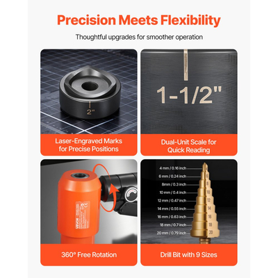 Σετ τρυπητήρων VEVOR, Σετ υδραυλικών τρυπητήρων 147,1 kN, Σετ εργαλείων KO 12,7 έως 101,6 mm για τρύπες, Σετ εργαλείων KO με 10 μήτρες για μεταλλικό ηλεκτρικό πίνακα, ηλεκτρικό πίνακα ελέγχου, πίνακα διακοπτών