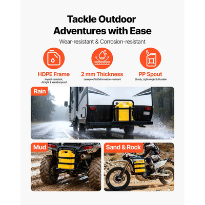 Δοχείο καυσίμου VEVOR, 19 λίτρων, Δεξαμενή βενζίνης με στόμιο και διαφανή ζυγαριά, μέγιστη παροχή 15 λίτρα/λεπτό, ασφαλές και στεγανό, φορητό επίπεδο δοχείο υγρού για τα περισσότερα αυτοκίνητα, μοτοσικλέτες, SUV, ATV, UTV, κίτρινο, 2 συσκευασίες