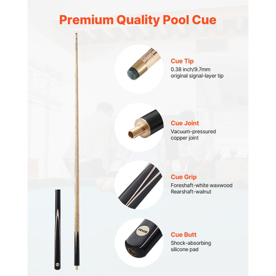 Στέκα Μπιλιάρδου VEVOR, Στέκα Σνούκερ με Αρμό 1447,8 χιλ., Ραβδί Στέκας Σνούκερ με Ράβδο Επέκτασης & Δερμάτινη Μύτη 9,7 χιλ., Ραβδί Μπιλιάρδου 538 γρ. για Επαγγελματικό Τραπέζι Μπιλιάρδου, Μπαρ, Σπίτι, Γραφείο, Περιλαμβάνει Ξύλινη Θήκη