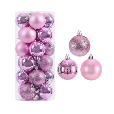 Σετ Χριστουγεννιάτικες μπάλες - 8cm - 24pcs - 326093 - Pink