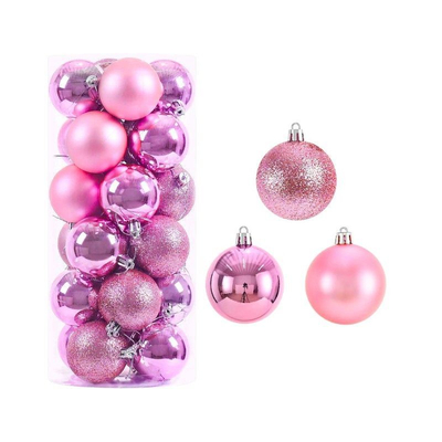 Σετ Χριστουγεννιάτικες μπάλες - 8cm - 24pcs - 326109 - Pink