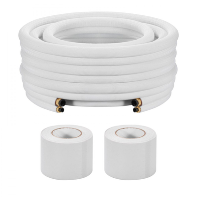 Σετ μίνι σωλήνων διαχωρισμού VEVOR 15,2m, σωλήνας χαλκού AC OD 6,4 & 12,7mm, λευκό μονωμένο πηνίο PE 3/8 με παξιμάδια φαρδιά, ταινίες στερέωσης, για σύστημα μίνι διαχωρισμού HVAC ή αντλίας θερμότητας