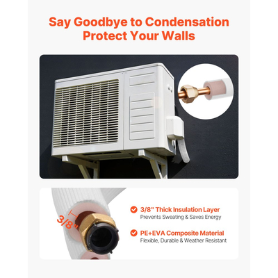 Σετ μίνι σωλήνων διαχωρισμού VEVOR 15,2m, σωλήνας χαλκού AC OD 6,4 & 9,5mm, λευκό μονωμένο πηνίο PE 3/8 με παξιμάδια, ταινίες στερέωσης, για σύστημα μίνι διαχωρισμού HVAC ή αντλίας θερμότητας