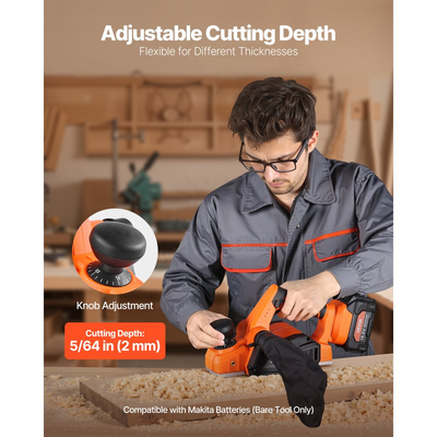 Ασύρματη πλάνη χειρός VEVOR, πλάτος κοπής 82 mm, ηλεκτρική πλάνη χειρός ξύλου 15000 σ.α.λ. με κινητήρα χωρίς ψήκτρες, ρυθμιζόμενο βάθος κοπής για ξυλουργική, συμβατή με μπαταρία VEVOR 18V ​​(μόνο με γυμνό εργαλείο)