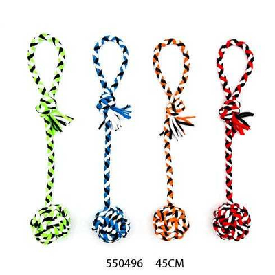 Υφασμάτινο παιχνίδι σκύλου σχοινί με μπάλα - 45cm - 12pcs - 550496