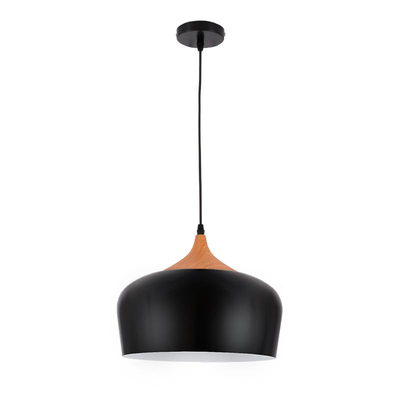 Nordic Black Wood - Κρεμαστό Μονόφωτο E27 Μοντέρνο Μέταλλο-Ξύλο Μαύρο Καμπάνα - Μ35 x Π35 x Υ27cm