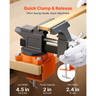 Μέγγενη πάγκου VEVOR, 4,5 ιντσών, φορητή μέγγενη πάγκου εργασίας με περιστρεφόμενη βάση 270°, περιστρεφόμενο σφιγκτήρα πάγκου γρήγορης απελευθέρωσης, κατασκευή από χυτοσίδηρο, για ξυλουργική, μεταλλουργία, τρύπημα, πριόνισμα, κοπή αγωγών