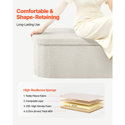 Οβάλ πάγκος οθωμανικής αποθήκευσης VEVOR, πτυσσόμενος πάγκος κρεβατιού από φλις, πτυσσόμενο συρτάρι οθωμανικής καρέκλας με ταπετσαρία και μεγάλο χώρο αποθήκευσης, υποστηρίζει 660 λίβρες, για σαλόνι, υπνοδωμάτιο, είσοδο, μπεζ