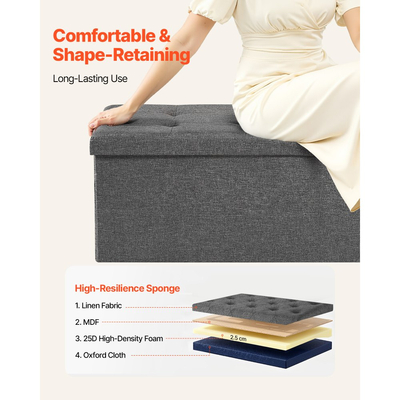 Πτυσσόμενος πάγκος οθωμανικής αποθήκευσης VEVOR, πάγκος στο τέλος του κρεβατιού με πλευρικές τσάντες, πτυσσόμενο ταπετσαρισμένο στήθος αποθήκευσης που υποστηρίζει 660 λίβρες, οθωμανική βάση από λινό κρεβάτι με μεγάλο χώρο για σαλόνι, υπνοδωμάτιο, είσοδο,