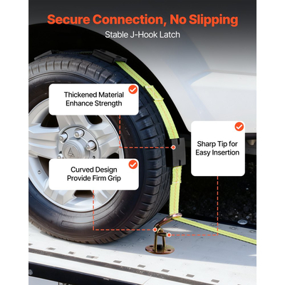 Κιτ πρόσδεσης τάκου τροχού VEVOR, ιμάντας πρόσδεσης τρέιλερ τύπου καταστρώματος, κιτ πρόσδεσης αυτοκινήτου με γάντζο J, αντοχή σε θραύση 4540 kg & φορτίο εργασίας 1512 kg, σύστημα πρόσδεσης μοτοσικλέτας για SUV, ρυμουλκούμενα, φορτηγά