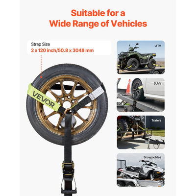 Κιτ πρόσδεσης τάκου τροχού VEVOR, ιμάντας πρόσδεσης τρέιλερ τύπου ελαστικού, κιτ πρόσδεσης αυτοκινήτου με επίπεδο γάντζο, αντοχή σε θραύση 4540 kg & φορτίο εργασίας 1512 kg σύστημα πρόσδεσης μοτοσικλέτας για ATV, SUV, ρυμουλκούμενα