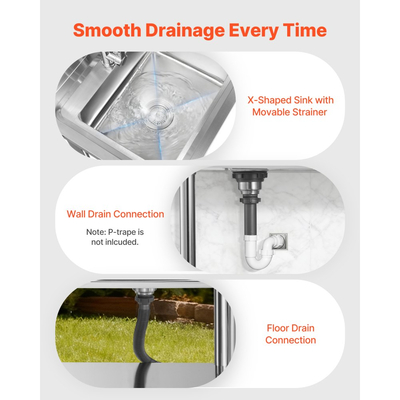 Νιπτήρας κουζίνας VEVOR από ανοξείδωτο χάλυβα, ελεύθερος επαγγελματικός νεροχύτης κουζίνας με συρτάρι, βρύση και σωλήνα ζεστού και κρύου νερού, νιπτήρας γενικής χρήσης για πλυντήριο ρούχων σε γκαράζ, 1000 x 500 x 940 mm