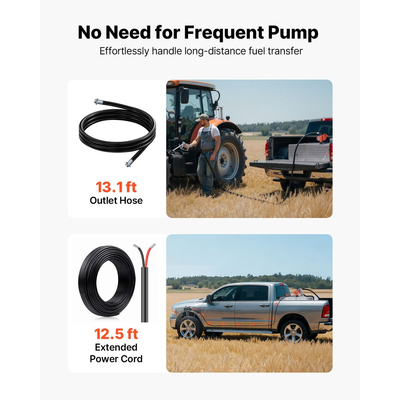 Αντλία μεταφοράς καυσίμου VEVOR, 12V DC 57 L/min, Κιτ αντλίας μεταφοράς ντίζελ από χυτοσίδηρο, με χειροκίνητο ακροφύσιο, εύκαμπτο σωλήνα εκκένωσης, προστασία υπερθέρμανσης, καλώδιο τροφοδοσίας, αντιεκρηκτική, για βενζίνη, ντίζελ, κηροζίνη