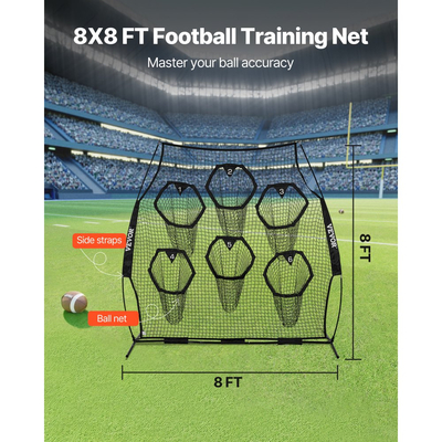 Δίχτυ ρίψης ποδοσφαίρου VEVOR 2438.4x2438.4mm, δίχτυ προπόνησης για ρίψεις στόχων με 6 τσέπες για στόχους, δίχτυ χωρίς κόμπους που περιλαμβάνει ιμάντες και φορητή θήκη μεταφοράς, βελτιώνει την ακρίβεια ρίψης quarterback