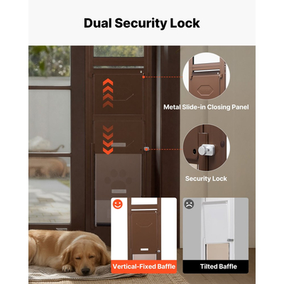 Πόρτα σκύλου VEVOR για συρόμενη γυάλινη πόρτα, ρυθμιζόμενο ύψος 1927 mm έως 2040 mm, πλαίσιο από κράμα αλουμινίου με μεταλλικούς περιστρεφόμενους μεντεσέδες, σχεδιασμός κλειδαριάς, πτερύγιο 346 x 600 mm, συρόμενη γυάλινη πόρτα για κατοικίδια για ενοικιαστ