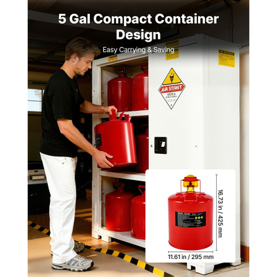 Δοχείο αερίου ασφαλείας VEVOR, κόκκινο δοχείο ασφαλείας βενζίνης 19 λίτρων τύπου Ι με φλογοπαγίδα από ανοξείδωτο ατσάλι, αυτοκλειόμενο καπάκι και χωνί PE, δοχείο αποθήκευσης εύφλεκτων καυσίμων από ανθρακούχο χάλυβα με εργονομική λαβή