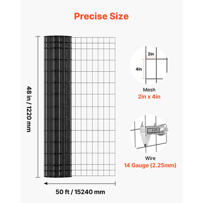 Φράχτης Γεωργίας VEVOR, 122cm x 15,2m, Περίφραξη από γαλβανισμένο ατσάλινο σύρμα 14 Gauge, 2 x 4 ίντσες, για βοοειδή, χοίρους και πρόβατα, Φράχτης Κτηνοτροφίας Βαριάς Χρήσης με Επίστρωση Βινυλίου για Περιφράξεις Ζώων, Σύρμα Κλουβιών, Φράχτες Κήπου
