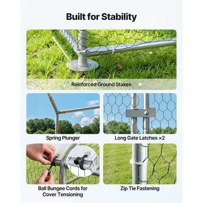 VEVOR Μεγάλο Μεταλλικό Κοτέτσι, 2 x 1 x 2 μ., Κοτόπουλο με Αδιάβροχο Κάλυμμα & Ανθεκτικό Πλαίσιο, Κλουβί Πουλερικών με Στέγη Spire, Στέγη για Πάπιες, Κουνέλια, Κότες, Χήνες, Εξωτερική Κήπο, Αγρόκτημα