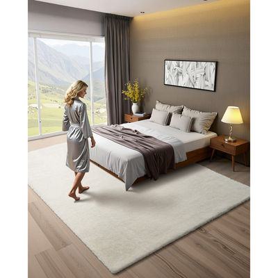 Χαλιά εσωτερικού χώρου VEVOR για βελούδινα δωμάτια, 2,44 x 3,05μ. Μαλακό βελούδινο χαλί, Χαλιά με γούνινο μαλλί για σαλόνι, υπνοδωμάτιο, ηλιόλουστο δωμάτιο, μοντέρνα αισθητική διακόσμησης σπιτιού, χωρίς χνούδι, μη υφασμένα, αντιολισθητικά, λευκό ιβουάρ