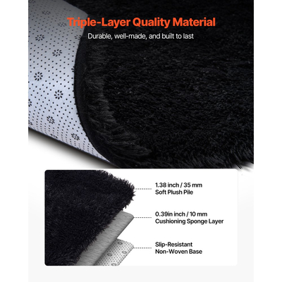 Χαλιά εσωτερικού χώρου VEVOR για βελούδινα δωμάτια, 2,44 x 3,05μ. Μαλακό βελούδινο χαλί, Χαλιά με γούνινο μαλλί για σαλόνι, υπνοδωμάτιο, ηλιόλουστο δωμάτιο, μοντέρνα αισθητική διακόσμησης σπιτιού, που δεν ρίχνουν τρίχες, μη υφασμένα, αντιολισθητικά, μαύρα