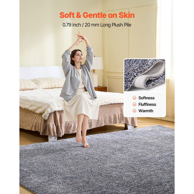 Χαλιά εσωτερικού χώρου VEVOR για βελούδινα δωμάτια, βελούδινο χαλί 2,44 x 3,05μ., Χαλιά περιοχής με γούνινο πέλος και μακρύ βελούδινο πέλος, Χοντρό και ανθεκτικό χαλί με ψηλό πέλος για περιοχές με υψηλή κυκλοφορία, αντιολισθητική επένδυση, μπλε-γκρι