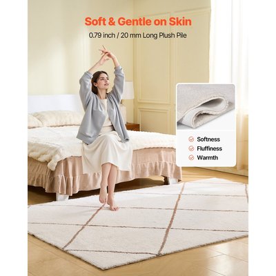 Χαλιά εσωτερικού χώρου VEVOR για βελούδινα δωμάτια, βελούδινο χαλί 1,83 x 2,74 m, Χαλιά περιοχής με γούνινο μακρύ πέλος, Χοντρό και ανθεκτικό χαλί με ψηλό πέλος για χώρους με υψηλή κυκλοφορία, Υπνοδωμάτιο, Αντιολισθητικό υπόστρωμα, Μπεζ