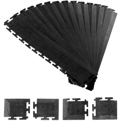 Κιτ ακμών μετάβασης για ανδρικά δάπεδα γκαράζ VEVOR, 12 άκρες και 4 γωνίες, ανθεκτικό, αρθρωτό περίγραμμα δαπέδου γκαράζ από PVC με αλληλοσύνδεση, αντιολισθητικό, συμβατό μόνο με τα 4-πλευρικά αλληλοσυνδεόμενα χαλάκια VEVOR, μαύρο