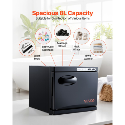 Θερμαντήρας Πετσετών VEVOR, Μικρός Θερμαντήρας Πετσετών 8L με Κλιπ & Ανοξείδωτη Σχάρα, Χωράει 12 Πετσέτες, Φορητός Θερμαντήρας για Spa, Κουρείο, Μανικιούρ, Μασάζ, Κομμωτήριο, Μαύρο