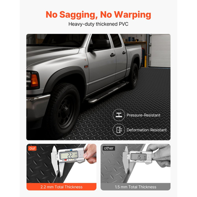 Ρολό δαπέδου γκαράζ VEVOR, Πατάκι δαπέδου γκαράζ 2,28 x 6,1 m, Προστατευτικό πατάκι δαπέδου από PVC με πλάκα διαμαντιού 2,2 mm με ταινία διπλής όψης, Αντιολισθητικό, Εύκολο στον καθαρισμό για αποθήκη, γυμναστήρια, τρέιλερ, μαύρο