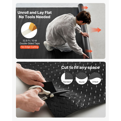 Ρολό δαπέδου γκαράζ VEVOR, Πατάκι δαπέδου γκαράζ 1,2 x 2,13 m, Προστατευτικό πατάκι δαπέδου PVC με πλάκα διαμαντιού 2,2 mm με ταινία διπλής όψης, Αντιολισθητικό, Εύκολο στον καθαρισμό για αποθήκη, γυμναστήρια, τρέιλερ, μαύρο