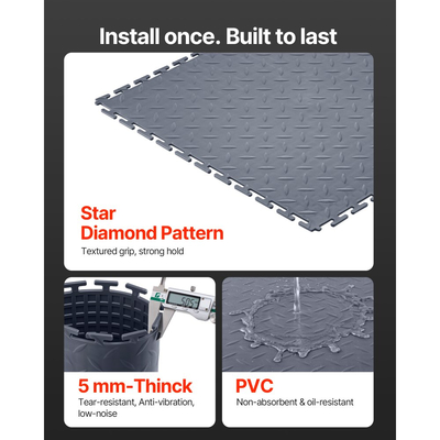 Πλακάκια δαπέδου γκαράζ VEVOR με αλληλοσύνδεση, 8 τεμάχια, 513 x 513 x 5 mm, αλληλοσυνδεόμενα αρθρωτά πλακάκια δαπέδου γκαράζ, αντιολισθητικά χαλάκια PVC με διαμαντένια πλάκα για εργαστήριο, αποθήκη, χώρο εργαλείων, γκρι γραφίτη