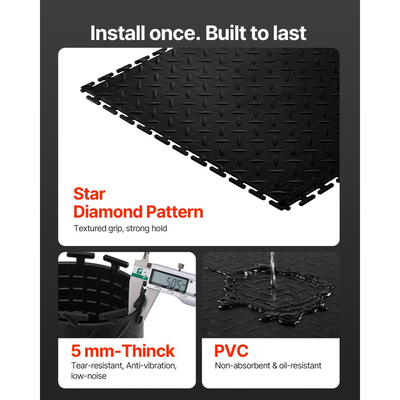 Πλακάκια δαπέδου γκαράζ VEVOR με αλληλοσύνδεση, 8 τεμάχια, 513 x 513 x 5 mm, αλληλοσυνδεόμενα αρθρωτά πλακάκια δαπέδου γκαράζ, αντιολισθητικά χαλάκια PVC με διαμαντένια πλάκα για εργαστήριο, αποθήκη, χώρο εργαλείων, μαύρο