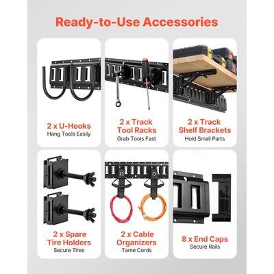 Κιτ ράγας πρόσδεσης VEVOR E-Track, 4 ράγες ράγας E 0,4 m, 2 γάντζοι σχήματος U, 2 βάσεις εργαλείων, 2 στηρίγματα ραφιών ράγας, 2 βάσεις ελαστικών, 2 δακτύλιοι αποθήκευσης καλωδίων, 8 καπάκια άκρων και 1 τσάντα, κατάλληλο για φορτηγά και ρυμουλκούμενα