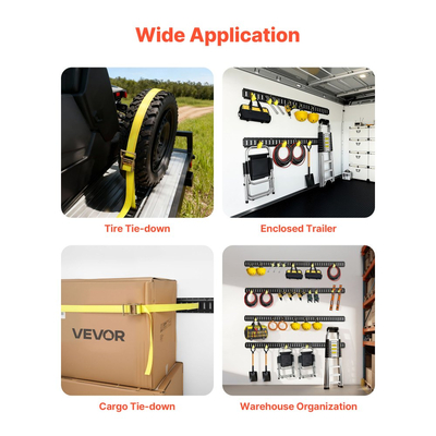 Κιτ ράγας πρόσδεσης VEVOR E-Track, συσκευασία 8 τεμαχίων (1,5m+1,2m+0,6m+0,3m) E-Track, 36 τεμάχια. Περιλαμβάνει 2 ιμάντες καστάνιας & 8 δακτυλίους Ο & 8 δακτυλίους πρόσδεσης με δακτύλιο D & 2 μονές υποδοχές & 16 καπάκια άκρων, κατάλληλο για ρυμουλκούμενα