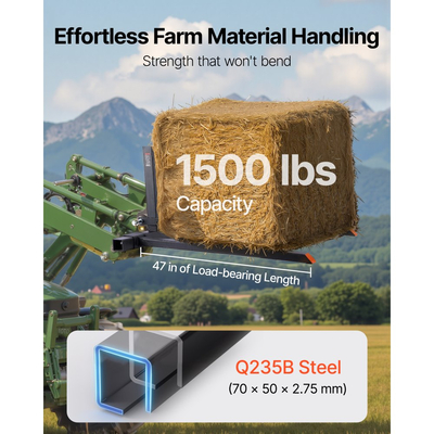 Πιρούνια παλέτας VEVOR 3 σημείων σύνδεσης, πιρούνια παλέτας με σφιγκτήρα 680 kg, συνολικό μήκος 128 cm, βαρέως τύπου πιρούνι τρακτέρ με ρυθμιζόμενο πλάτος πιρουνιού 73,5-117 cm, εξαρτήματα γρήγορης σύνδεσης για τρακτέρ κατηγορίας 1