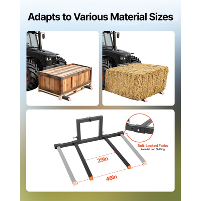 Πιρούνια παλέτας VEVOR 3 σημείων σύνδεσης, πιρούνια παλέτας με σφιγκτήρα 680 kg, συνολικό μήκος 128 cm, βαρέως τύπου πιρούνι τρακτέρ με ρυθμιζόμενο πλάτος πιρουνιού 73,5-117 cm, εξαρτήματα γρήγορης σύνδεσης για τρακτέρ κατηγορίας 1