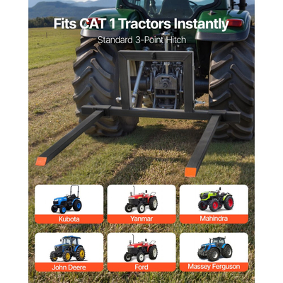Πιρούνια παλέτας VEVOR 3 σημείων σύνδεσης, πιρούνια παλέτας με σφιγκτήρα 680 kg, συνολικό μήκος 128 cm, βαρέως τύπου πιρούνι τρακτέρ με ρυθμιζόμενο πλάτος πιρουνιού 73,5-117 cm, εξαρτήματα γρήγορης σύνδεσης για τρακτέρ κατηγορίας 1