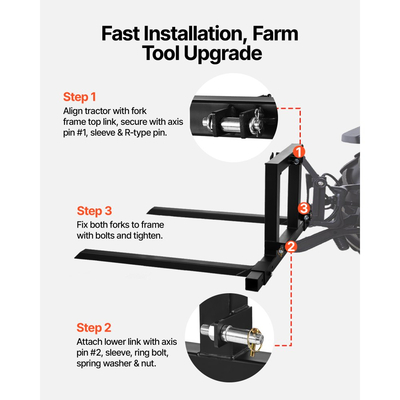 Πιρούνια παλέτας VEVOR 3 σημείων σύνδεσης, πιρούνια παλέτας με σφιγκτήρα 680 kg, συνολικό μήκος 128 cm, βαρέως τύπου πιρούνι τρακτέρ με ρυθμιζόμενο πλάτος πιρουνιού 73,5-117 cm, εξαρτήματα γρήγορης σύνδεσης για τρακτέρ κατηγορίας 1