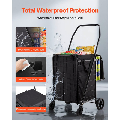 Καλάθι αγορών VEVOR, Πτυσσόμενο καρότσι παντοπωλείου με διπλά καλάθια, αδιάβροχη επένδυση και ρόδες, μεγάλη χωρητικότητα φορτίου 45 κιλών, βαρέως τύπου καλάθι πλυντηρίου για πλυντήριο, ψώνια, κάμπινγκ, παντοπωλείο, αποσκευές