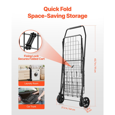 Καλάθι αγορών VEVOR, Πτυσσόμενο καρότσι παντοπωλείου με διπλά καλάθια, αδιάβροχη επένδυση και ρόδες, μεγάλη χωρητικότητα φορτίου 45 κιλών, βαρέως τύπου καλάθι πλυντηρίου για πλυντήριο, ψώνια, κάμπινγκ, παντοπωλείο, αποσκευές