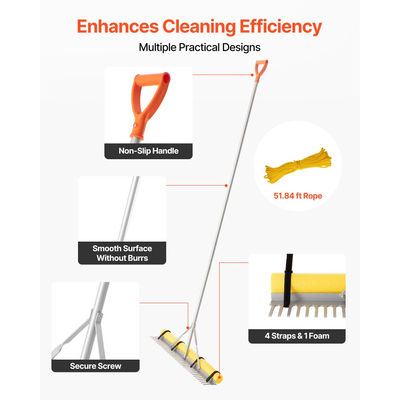 Τσουγκράνα τοπίου VEVOR, Κεφαλή πλάτους 914 mm, λαβή 3380 mm, Μεγάλο εργαλείο τσουγκράνας φύλλων αλουμινίου βαρέως τύπου, Επίπεδο ασφάλτου για χαλάρωση εδάφους, Κήπος & Αυλή, Φροντίδα γκαζόν για χαλίκια, λίμνες & παραλία, Σχοινί 15,8 m