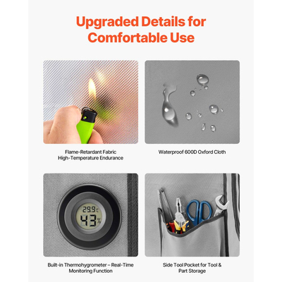 Θήκη VEVOR 3D εκτυπωτή με εξαερισμό, αδιάβροχη, μεγάλης κλίμακας, ανθεκτική στη σκόνη, από ύφασμα Oxford 600D, προστατευτική θήκη σταθερής θερμοκρασίας με LED, σχεδιασμένη για το Bambu Lab A1 Combo, γκρι