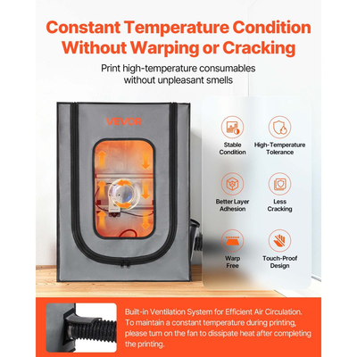 Θήκη τρισδιάστατου εκτυπωτή VEVOR με εξαερισμό, αδιάβροχη σκηνή τρισδιάστατου εκτυπωτή Oxford από ύφασμα Oxford, θήκη προστασίας σταθερής θερμοκρασίας με LED, συμβατή με Photon Mono/Mars 3, εκτυπωτή FDM/LCD