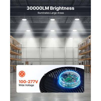 VEVOR 10 τεμάχια LED High Bay Lights, 5000K 200W 30000LM Super Bright UFO LED Warehouse Shop Lights, IP65 Αδιάβροχο, 100-277V Ευρεία τάση για αποθήκη, εργαστήριο, εργοστάσιο, γυμναστήριο, γκαράζ, αχυρώνα, μαύρο
