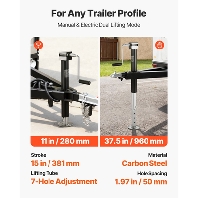 Γρύλος ρυμούλκησης VEVOR 2267 kg A-Frame, κάθετη διαδρομή 381 mm, γρύλος ανύψωσης ρυμούλκησης με ρυθμιζόμενο πόδι πτώσης 7 επιπέδων και υποδοχή τρυπανιού, συμβατός με ασύρματο τρυπάνι, κατάλληλος για τροχόσπιτα, οχήματα πολλαπλών χρήσεων και ρυμουλκούμενα σκαφών αναψυχής