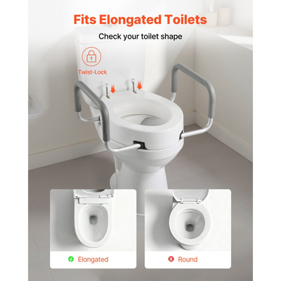 VEVOR Υπερυψωμένο κάθισμα τουαλέτας με μπράτσα, χωρητικότητα φορτίου 136,1 kg, ύψος ανύψωσης 88,9 mm, διευρυμένο ανυψωμένο κάθισμα τουαλέτας με επένδυση για ηλικιωμένους, ηλικιωμένους, άτομα με αναπηρία, άτομα με αναπηρία και ενήλικες