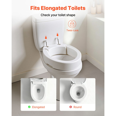 VEVOR Υπερυψωμένο κάθισμα τουαλέτας, χωρητικότητα φορτίου 136,1 kg, ύψος ανύψωσης 88,9 mm, ανυψωμένο κάθισμα τουαλέτας Commode με διευρυμένο άνοιγμα για ηλικιωμένους, ηλικιωμένους, άτομα με αναπηρία, άτομα με αναπηρία, ενήλικες, ταιριάζει σε επιμήκη λεκάνη