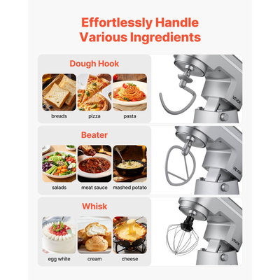 Μίξερ βάσης VEVOR, ηλεκτρικό μίξερ κουζίνας 4,2 L+5,7 L, μίξερ ζύμης 1500W, μίξερ τροφίμων με ανακλινόμενη κεφαλή 10 ταχυτήτων με μπολ από ανοξείδωτο ατσάλι, γάντζο ζύμης, σύρμα, αναδευτήρα, για ψήσιμο, ανάμειξη, χτύπημα και ζύμωμα
