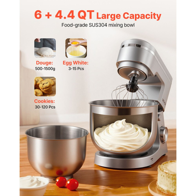Μίξερ βάσης VEVOR, ηλεκτρικό μίξερ κουζίνας 4,2 L+5,7 L, μίξερ ζύμης 1500W, μίξερ τροφίμων με ανακλινόμενη κεφαλή 10 ταχυτήτων με μπολ από ανοξείδωτο ατσάλι, γάντζο ζύμης, σύρμα, αναδευτήρα, για ψήσιμο, ανάμειξη, χτύπημα και ζύμωμα