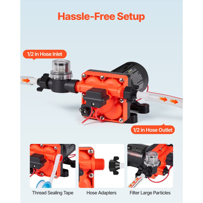 Αντλία νερού VEVOR RV, 12V DC 5 GPM (18,9 L/min), 4-θαλάμων αυτοαναρρόφησης αντλία νερού με διάφραγμα με αυτόματο διακόπτη πίεσης, μέγιστη πίεση 70 PSI, κατ&#039; απαίτηση για RV, τροχόσπιτα, θαλάσσιο σκάφος, πλύσιμο αυτοκινήτων